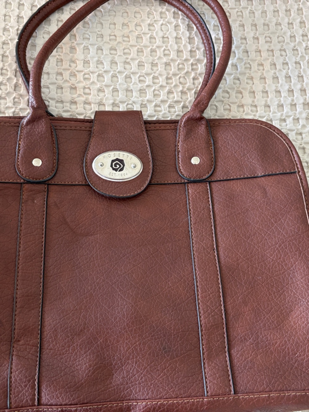 Rosetti Brown Faux-Leather Tote with Turn-Lock Accent